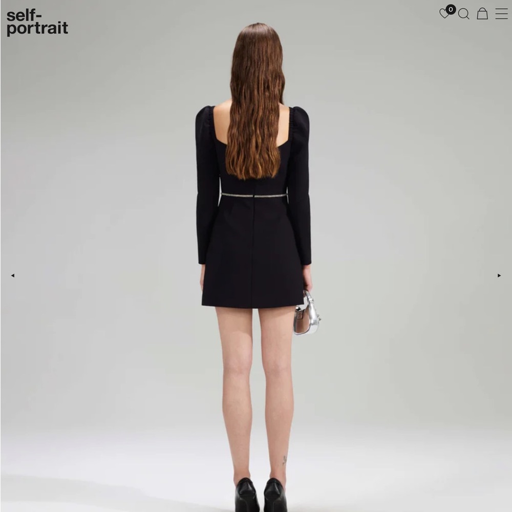 Self Portrait Black Crepe Rhinestone Detail Mini Dress/NEW - Picture 2 of 5